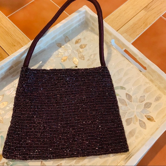 Beaded metallic plum evening bag with satin trim - Picture 2 of 4